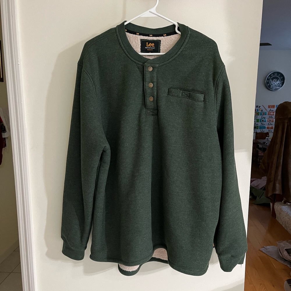 Lee Premium Select Sherpa Lined Fleece Men Green Winter Sweater Shirt size XL